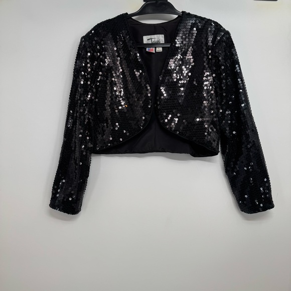 Vintage Tadashi Sequins Jacket Blazer Women's Size Large Black Made in USA - Picture 1 of 9